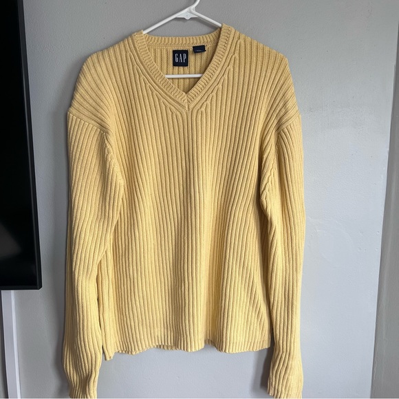 GAP Other - Vintage Y2K Gap Vneck Ribbed Chunky Knit Sweater Butter Yellow Cotton XL
